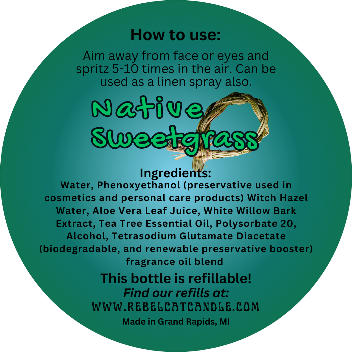 Native Sweetgrass- Home Fragrance Spray - Michigan Collection 5 oz