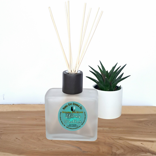 Frosted Reed Diffuser Stormy Weather 8 oz recycled glass bottle