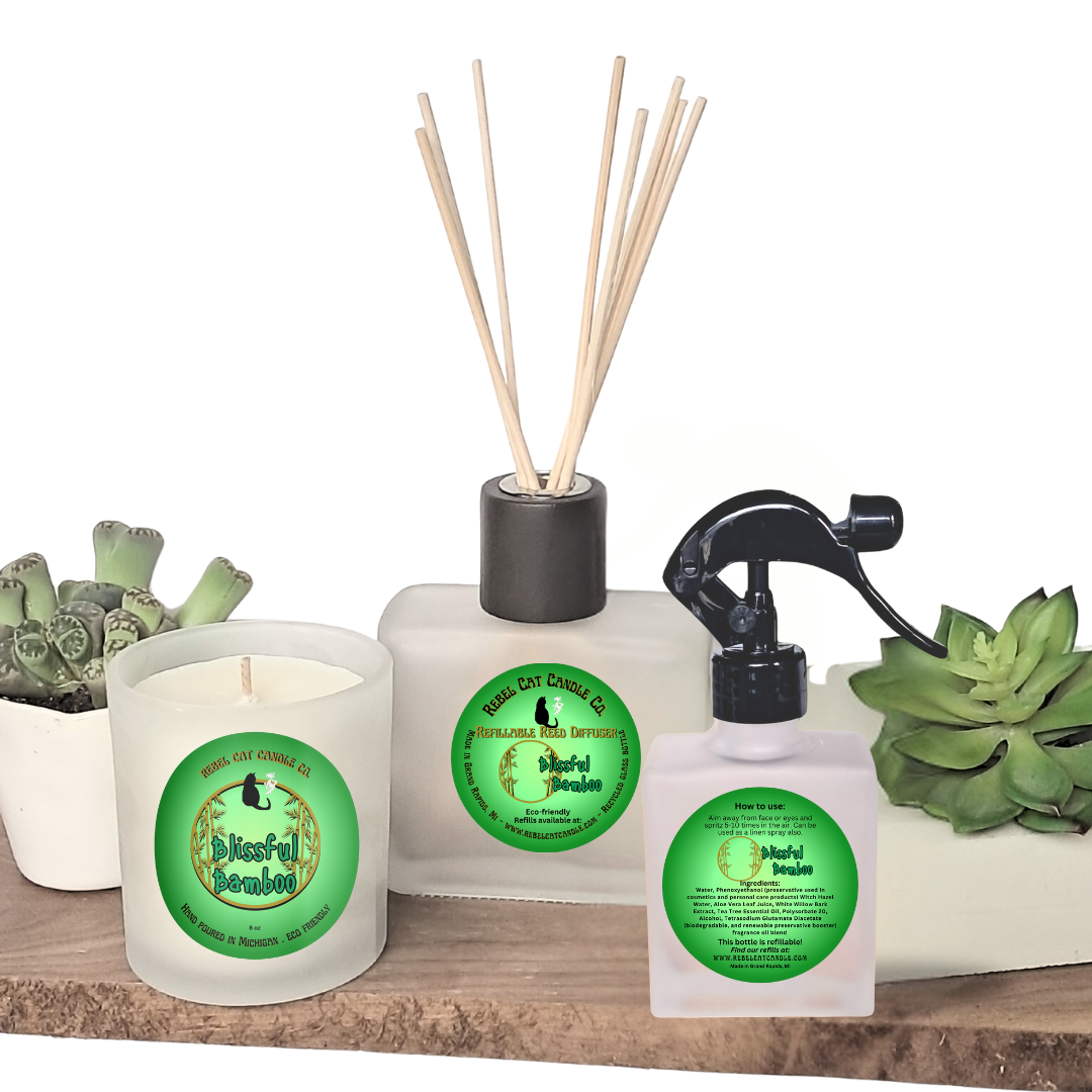 Frosted Reed Diffuser Blissful Bamboo 8 oz recycled glass bottle