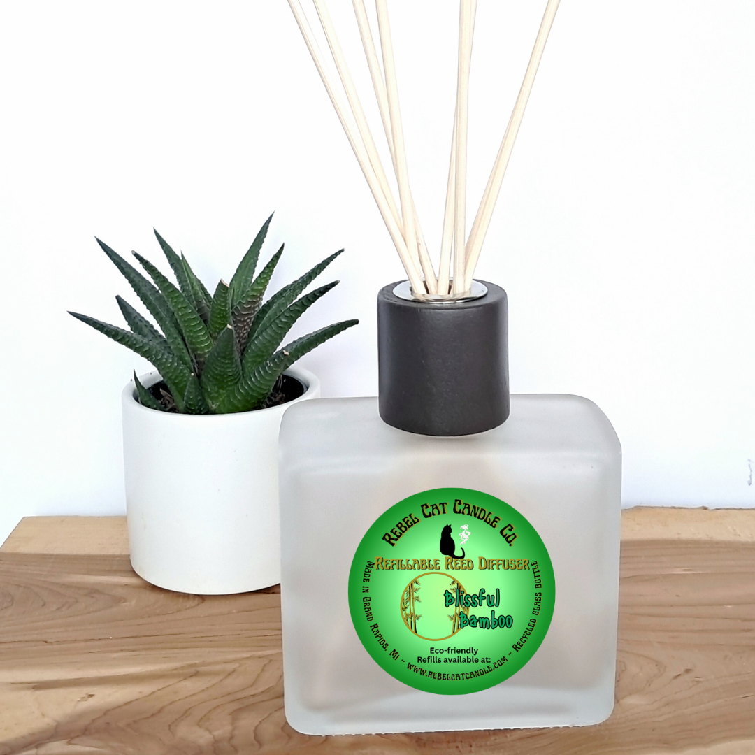 Frosted Reed Diffuser Blissful Bamboo 8 oz recycled glass bottle